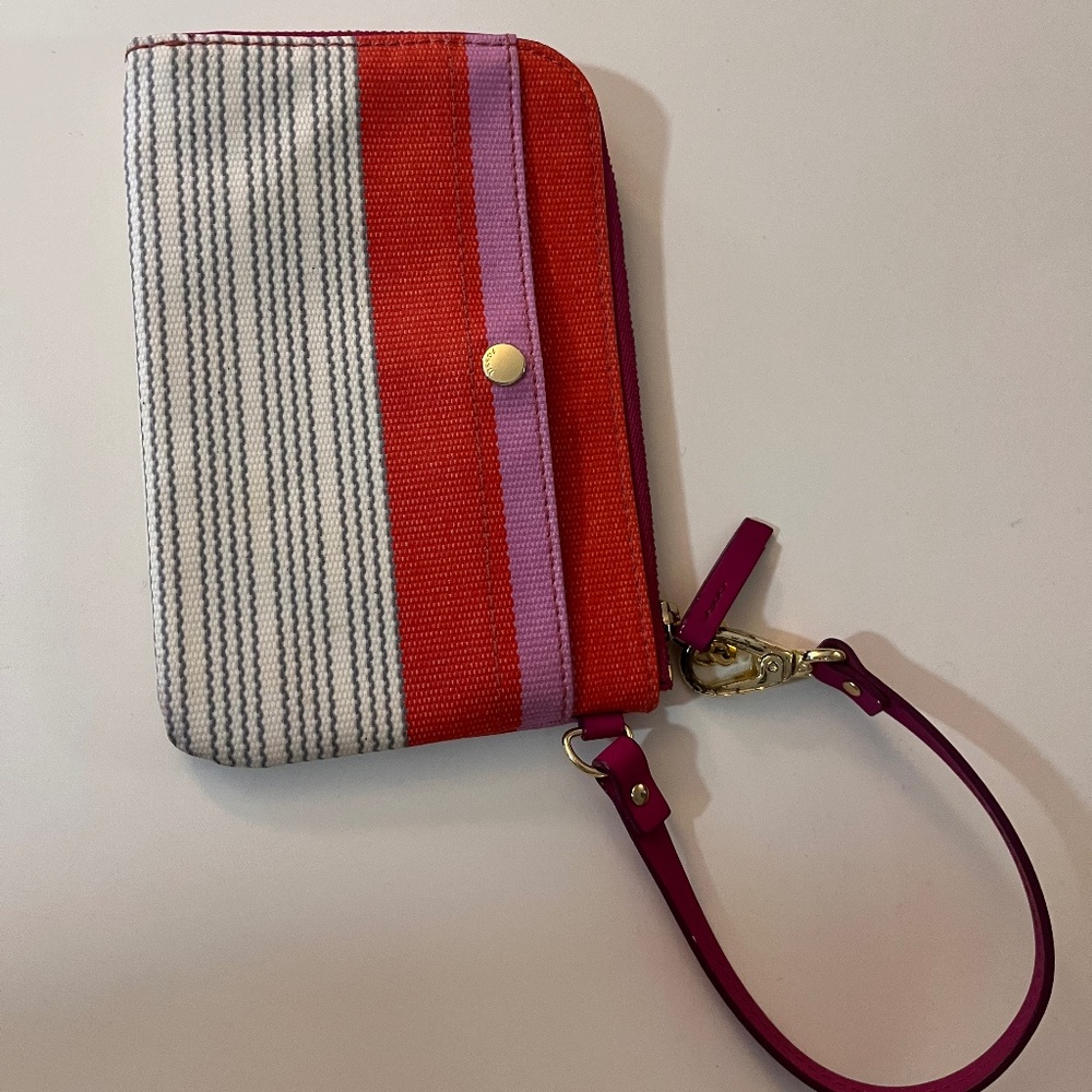 Red purple white striped fossil wristlet